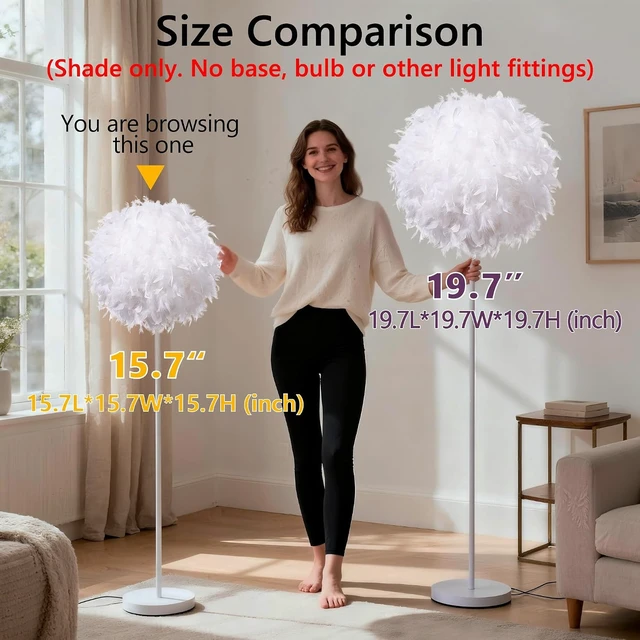 Alt view image 6 of 6 - Waneway 15.7 inches Feather Lamp Shade for Ceiling Pendant Light, Lampshade for Table Lamp and Floor Lamp for Living Room, Bedroom, Wedding or Party Decoration, White