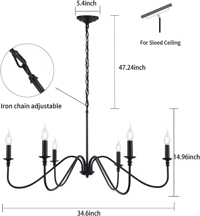 Alt view image 2 of 7 - Miluolan Black Chandelier, 6-Light Farmhouse Chandelier for Dining Room