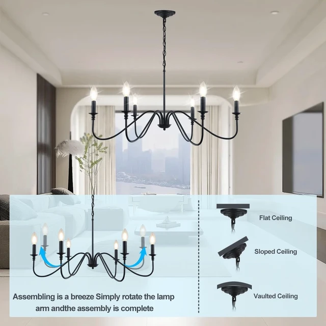 Alt view image 6 of 7 - Miluolan Black Chandelier, 6-Light Farmhouse Chandelier for Dining Room