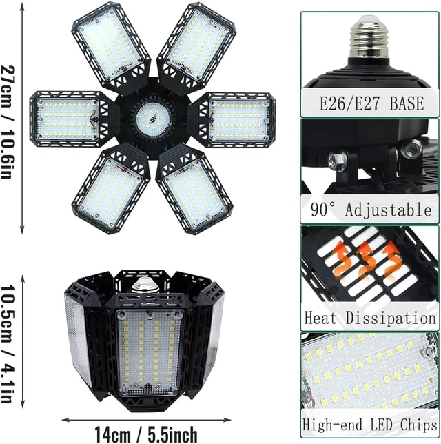 Alt view image 3 of 7 - 2-Pack LED Garage Lights, 160W 16000LM 6500K Garage Lights Ceiling Led Bulb with 6+1 Adjustable Panels, LED Shop Light for Basement Workshop Attic