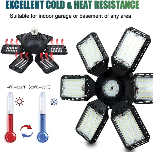Alt view image 5 of 7 - 2-Pack LED Garage Lights, 160W 16000LM 6500K Garage Lights Ceiling Led Bulb with 6+1 Adjustable Panels, LED Shop Light for Basement Workshop Attic