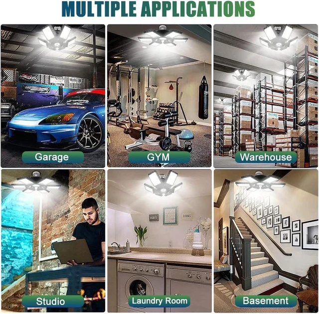 Alt view image 7 of 7 - 2-Pack LED Garage Lights, 160W 16000LM 6500K Garage Lights Ceiling Led Bulb with 6+1 Adjustable Panels, LED Shop Light for Basement Workshop Attic
