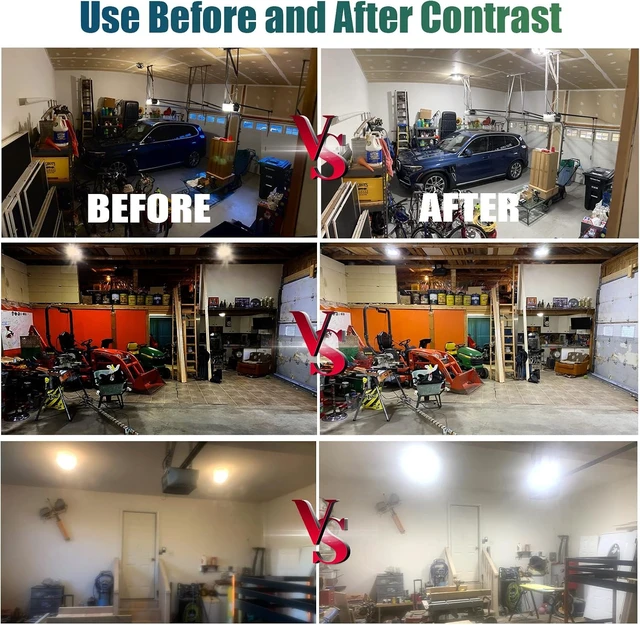 Alt view image 6 of 7 - 2-Pack LED Garage Lights, 160W 16000LM 6500K Garage Lights Ceiling Led Bulb with 6+1 Adjustable Panels, LED Shop Light for Basement Workshop Attic