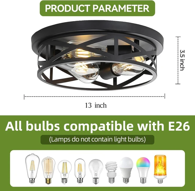 Alt view image 3 of 7 - 13 inch Black Flush Mount Ceiling Light Fixtures,3-Light Modern Hallway Light Fixtures Ceiling, Black Light Fixture Ceiling Mount for Farmhouse,Kitchen, Bedroom 2 Pack