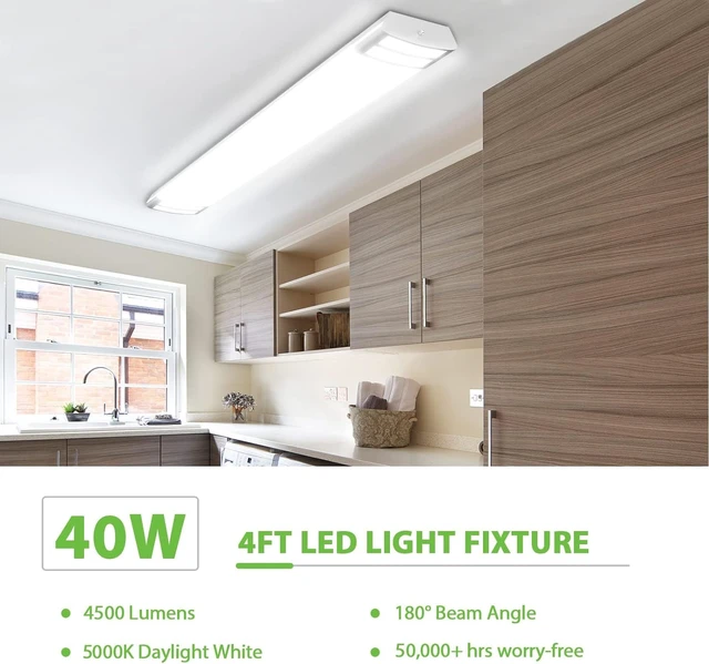 Alt view image 4 of 7 - ANTLUX 4FT LED Flush Mount Puff Lights, 40W 4500LM, 5000K Daylight White, 48 Inch Linear LED Kitchen Ceiling Lighting Fixtures for Laundry, Craft Room, Fluorescent Light Replacement