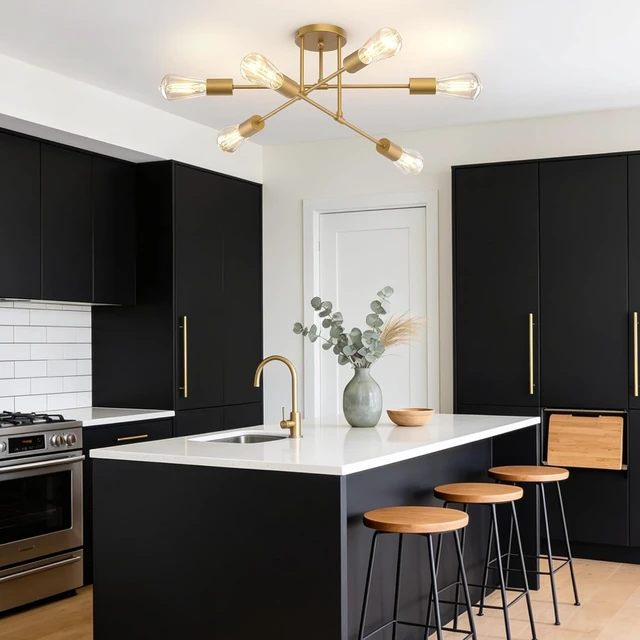 Alt view image 2 of 7 - Phaosio Gold 22" Modern Sputnik Chandelier, 6-Lights Ceiling Light Fixtures