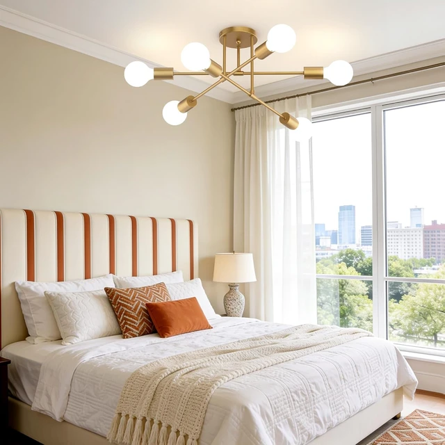Alt view image 3 of 7 - Phaosio Gold 22" Modern Sputnik Chandelier, 6-Lights Ceiling Light Fixtures