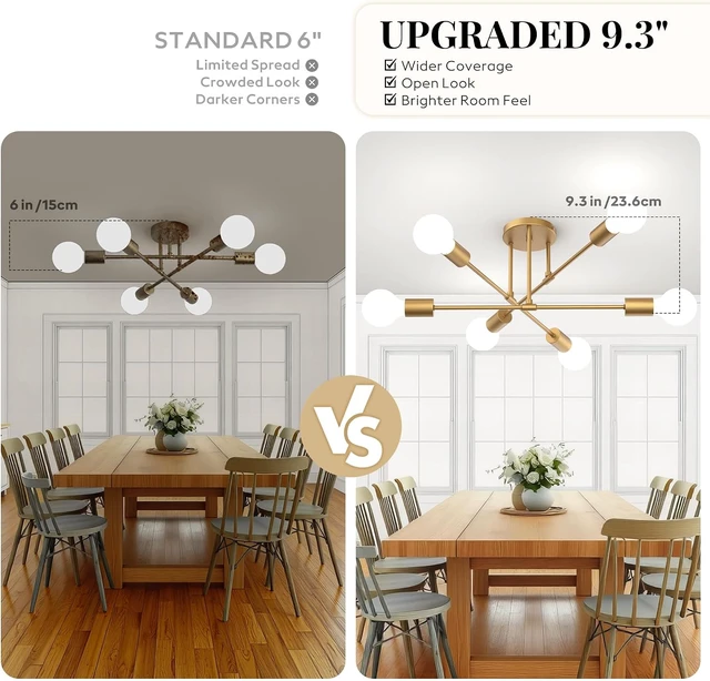 Alt view image 6 of 7 - Phaosio Gold 22" Modern Sputnik Chandelier, 6-Lights Ceiling Light Fixtures