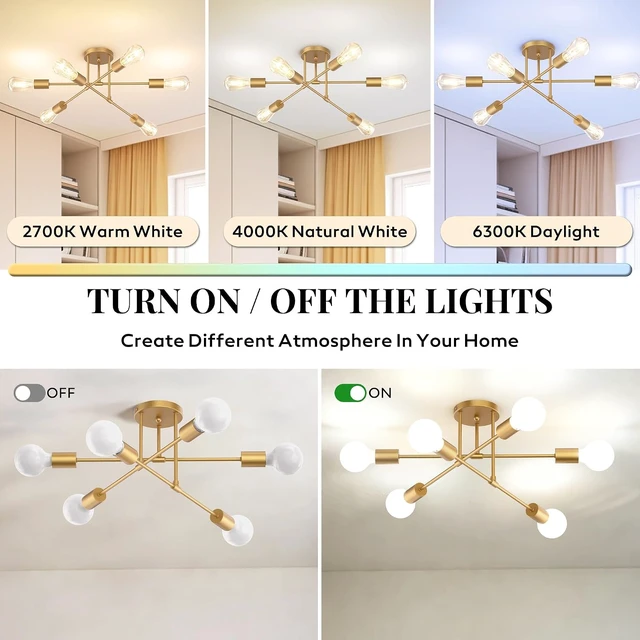 Alt view image 7 of 7 - Phaosio Gold 22" Modern Sputnik Chandelier, 6-Lights Ceiling Light Fixtures