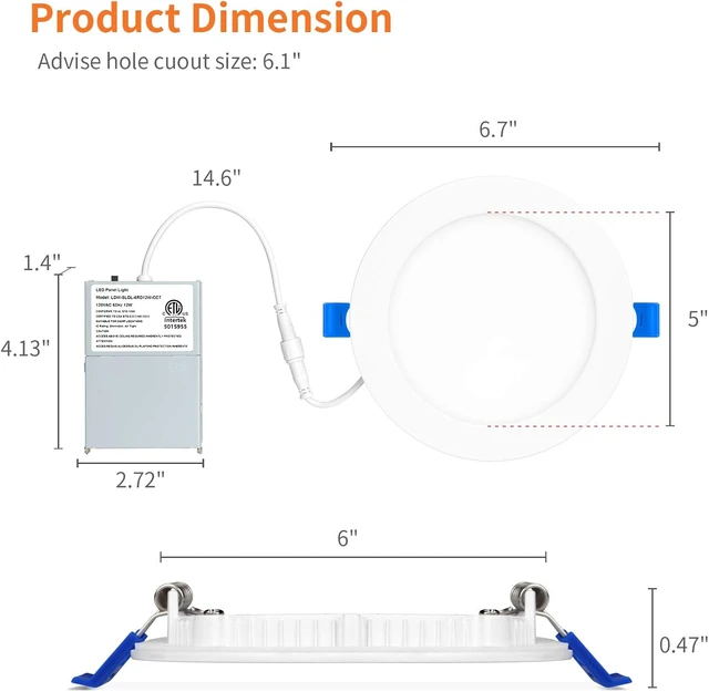 Alt view image 3 of 7 - Meconard 6 Pack 6 Inch 5CCT LED Recessed Lighting, Canless Wafer Downlight