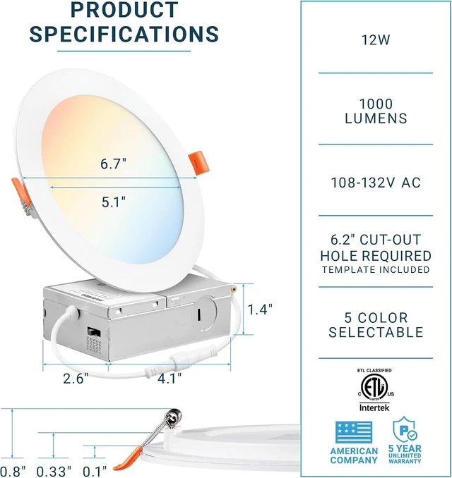 Alt view image 2 of 7 - PARMIDA 6 Pack 6 Inch LED Recessed Ceiling Light 5CCT Ultra-Thin ETL