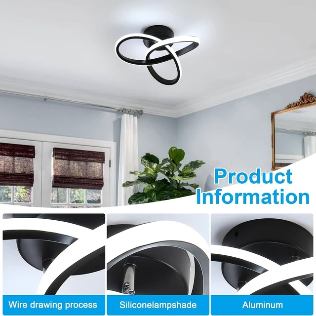 Alt view image 3 of 7 - Modern LED Ceiling Light, 9.84'' 22W Spiral Design Hallway Light Fixtures 6500K Cool White Light Lamps for Corridor Aisle Balcony Bedroom Kitchen Office (Black)
