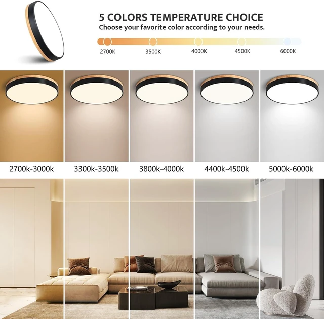 Alt view image 3 of 7 - Modern Dimmable Wood Black Flush Mount Ceiling Light Fixture,5CCT,15.8 in