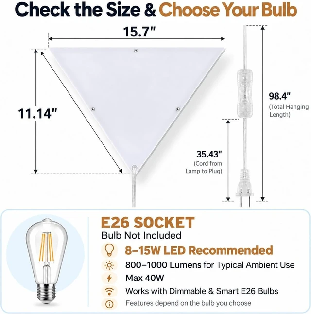 Alt view image 6 of 7 - Corner Light with Switch, Triangle Corner Lamp Plug in, 1 Pack