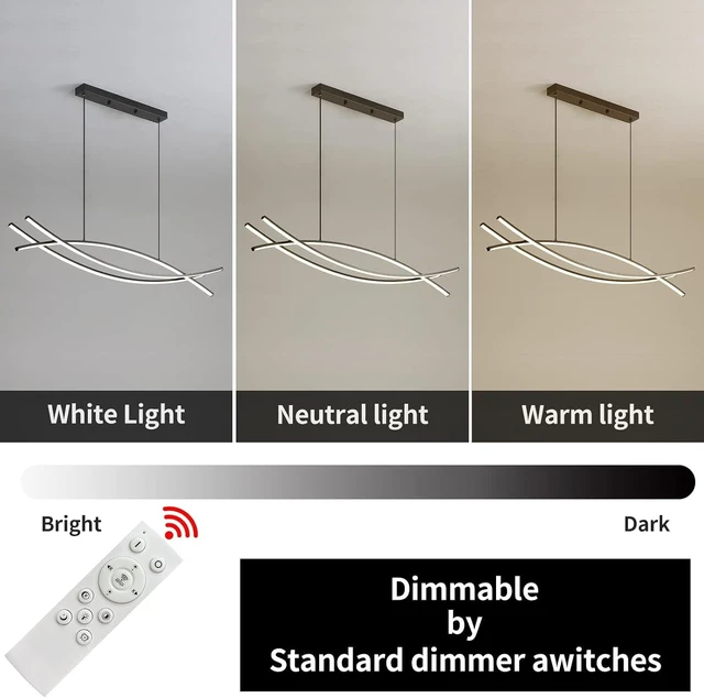 Alt view image 3 of 7 - Modern Chandelier, Linear Pendant Light LED Dimmable Hanging Light Fixture, 3000K-6500K with Remote Control (Black, 47IN)
