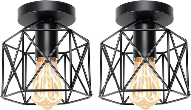 Main image of Hedume 2 Pack Semi-Flush Mount Ceiling Light, Retro Black Industrial Ceiling Light - Black Painting Metal Pendant Light Fixture for Hallway Stairway Bedroom Kitchen (E27)