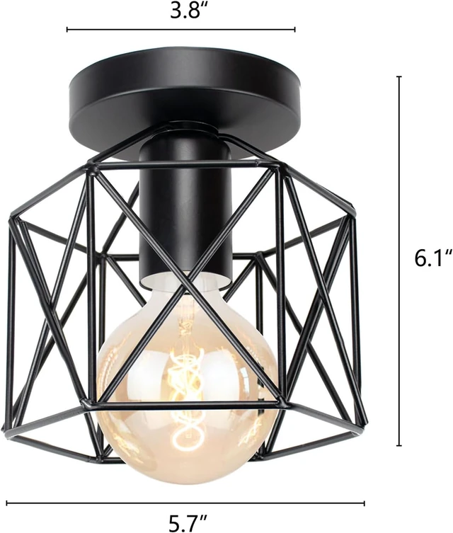 Alt view image 2 of 7 - Hedume 2 Pack Semi-Flush Mount Ceiling Light, Retro Black Industrial Ceiling Light - Black Painting Metal Pendant Light Fixture for Hallway Stairway Bedroom Kitchen (E27)