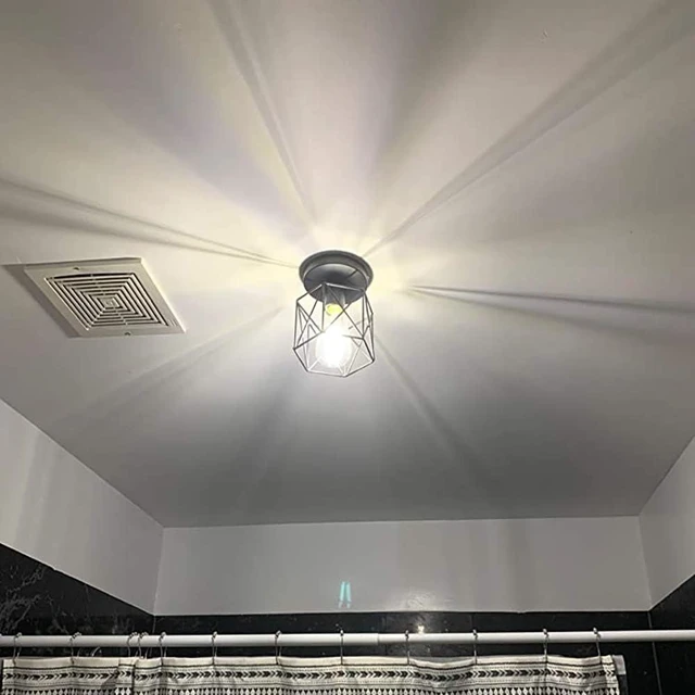 Alt view image 7 of 7 - Hedume 2 Pack Semi-Flush Mount Ceiling Light, Retro Black Industrial Ceiling Light - Black Painting Metal Pendant Light Fixture for Hallway Stairway Bedroom Kitchen (E27)