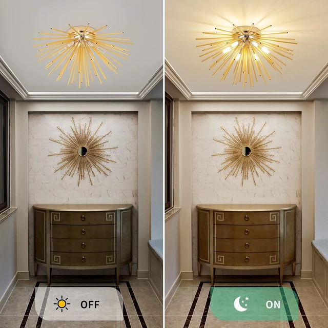 Alt view image 7 of 7 - Sputnik Flush Mount Ceiling Light Fixture, 6-Light Gold Firework Ceiling Lights, 19.6" Modern Chandeliers Close to Ceiling Lamp for Bedroom Kitchen Hallway Entryway, G9 Socket