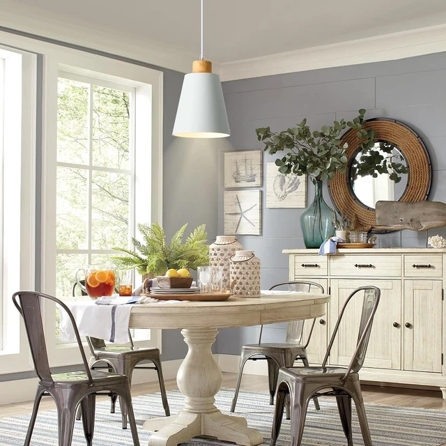 Alt view image 7 of 7 - White Pendant Light Kitchen Island Wood Pendant Lighting Mini Modern Hanging Light Small Pendant Light Fixture for Dining Room,Bar,Bedroom,Adjustable Cord,5.94 inch,1 PCS