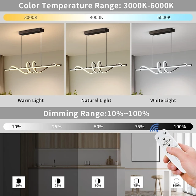 Alt view image 2 of 7 - Modern LED Pendant Lights, Ceiling Chandelier Dimmable with Remote Control 3000k-6000K Adjustable Color Temperature, Aluminum Island Lighting Lamp Fixture for Kitchen, Dining Room(39in Black)