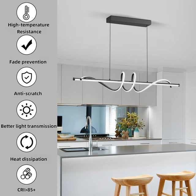 Alt view image 4 of 7 - Modern LED Pendant Lights, Ceiling Chandelier Dimmable with Remote Control 3000k-6000K Adjustable Color Temperature, Aluminum Island Lighting Lamp Fixture for Kitchen, Dining Room(39in Black)