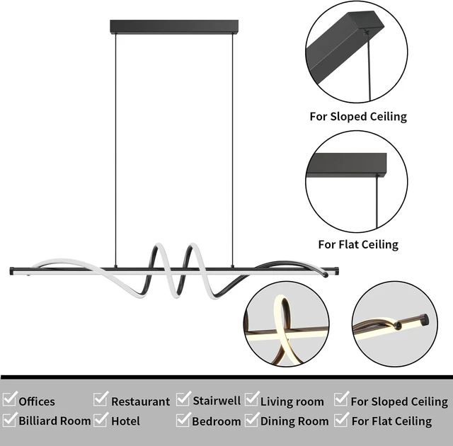 Alt view image 5 of 7 - Modern LED Pendant Lights, Ceiling Chandelier Dimmable with Remote Control 3000k-6000K Adjustable Color Temperature, Aluminum Island Lighting Lamp Fixture for Kitchen, Dining Room(39in Black)