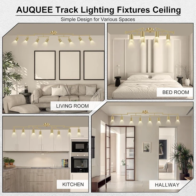 Alt view image 7 of 7 - AUQUEE 8 Light Track Lighting Fixtures Ceiling, Gold Kichen Track Lighting Fixtures, Rotatable Light Heads, Adjustable Modern LED Track Lights for Kitchen/Hallway, No GU10 Bulb