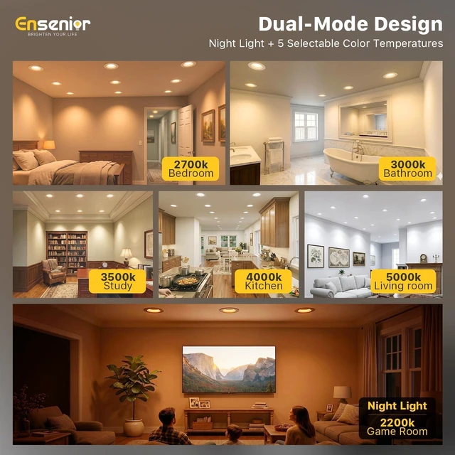 Alt view image 5 of 7 - Ensenior 12 Pack 5/6 Inch 5CCT LED Recessed Lighting with Night Light