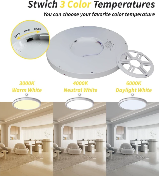 Alt view image 5 of 7 - 6pack 9 Inch Flush Mount Ceiling Light, 18w Led Ceiling Light, 3000k/4000k/6000k Selectable 1860lm Ceiling Light, Super Slim Led Light Fixture For Bedroom Kitchen Living Dining Room Office