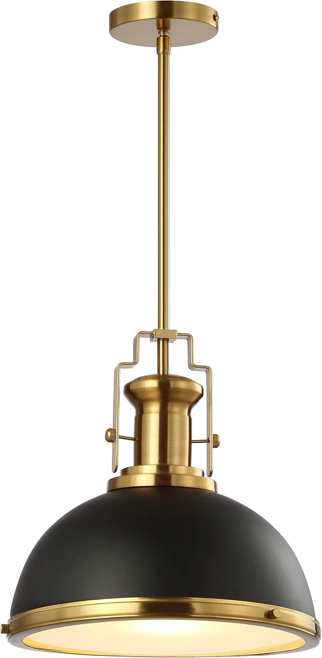 Main image of JONATHAN Y Homer Industrial Dome Pendant 13", Black/Brass Gold