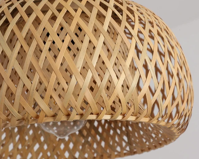 Alt view image 6 of 7 - Bamboo Pendant Light Fixture One-Light Adjustable Boho Basket Handmade Woven Pendant Lighting for Kitchen Island Sink Farmhouse Dining Room