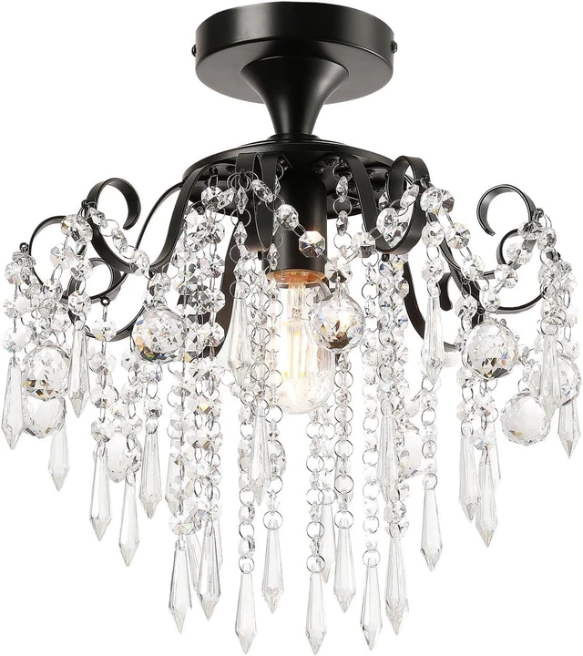 Main image of Mini Black Chandelier Crystal Flush Mount Ceiling Light (1-Light,12.5-Inch),Small Crystal Lighting Fixture for Bedroom,Hallway,Entryway,Kitchen