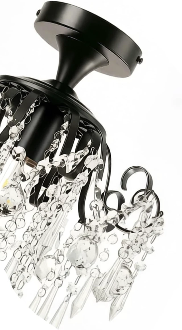 Alt view image 6 of 7 - Mini Black Chandelier Crystal Flush Mount Ceiling Light (1-Light,12.5-Inch),Small Crystal Lighting Fixture for Bedroom,Hallway,Entryway,Kitchen