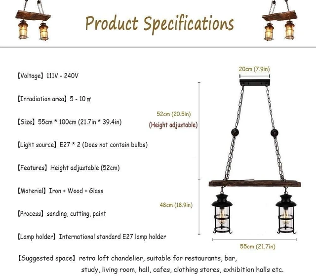 Alt view image 6 of 7 - Wood Retro Pendant Lighting Industrial Vintage Chandelier Black Metal Bedroom Restaurant Suspension Lamp Cage Frame with Glass Shade House Loft Bar Coffee Decoration Ceiling Lights Fitting, E27