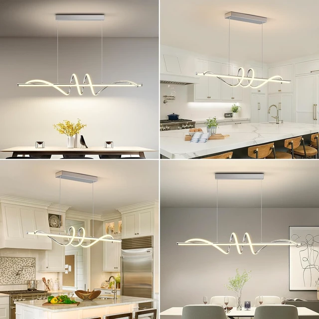 Alt view image 5 of 7 - Modern Pendant Light Kitchen Island 39in Dimmable Hanging Lamp 3000k-6000K Adjustable Warm/Nautral/White with Remote Control, Kitchen Island Lighting Chrome Silver