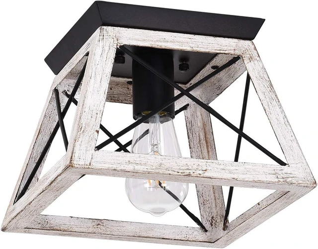 Main image of Luupyia 9.84Inches Farmhouse Ceiling Light Fixture Semi Flush Mount, White Square Farmhouse Ceiling Light, Rustic Metal Island Overhead Lighting Fixtures for Dining Room Entryway Living Room, E26