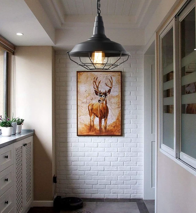 Alt view image 6 of 6 - Black Farmhouse Pendant Light - 2 Pack Industrial Vintage Hanging Light Fixtures Metal Wire Cage Pendant Lighting with Adjustable Chain for Kitchen Barn Hallway Porch Dining Room