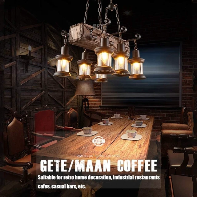 Alt view image 2 of 7 - Farmhouse Lighting Industrial Rustic Wood Beam Linear Island Pendant Light Chandelier Lighting Hanging Ceiling Fixture 6-Light