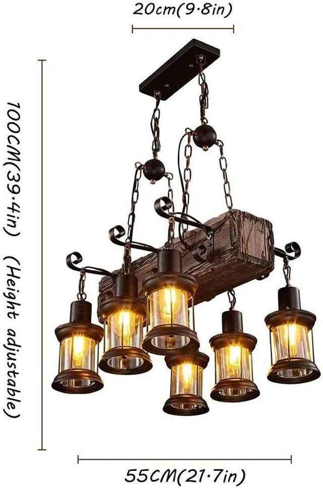 Alt view image 6 of 7 - Farmhouse Lighting Industrial Rustic Wood Beam Linear Island Pendant Light Chandelier Lighting Hanging Ceiling Fixture 6-Light