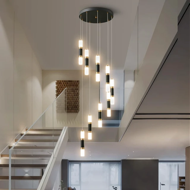 Alt view image 5 of 6 - 9-Light Chandelier LED 54W Dimmable Chandeliers for Entryway Pendant Light Fixture Chandeliers for Staircase Lobby Black Gold Lighting Modern High Ceiling Chandelier