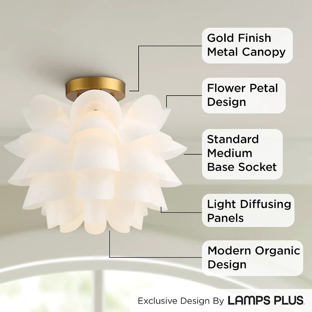 Alt view image 3 of 7 - White Flower 15 3/4" Wide Gold Finish Ceiling Light Fixture