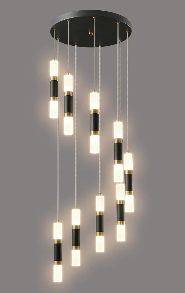 Main image of 9-Light Chandelier LED 54W Dimmable Chandeliers for Entryway Pendant Light Fixture Chandeliers for Staircase Lobby Black Gold Lighting Modern High Ceiling Chandelier