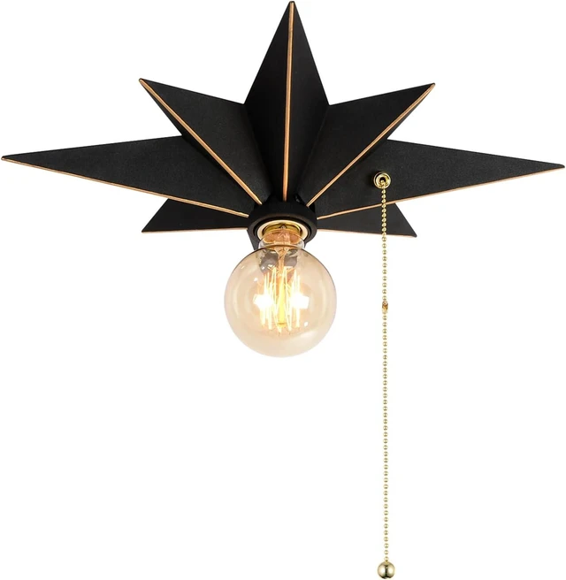 Main image of 16 inch Flush Mount Ceiling Light with Pull Chain On/Off Switch, Industrial Black Star Ceiling Light Fixtures, Farmhouse Lighting for Hallway, Entryway, Porch, Study, Bedroom, Stair, Kitchen, Bathroom