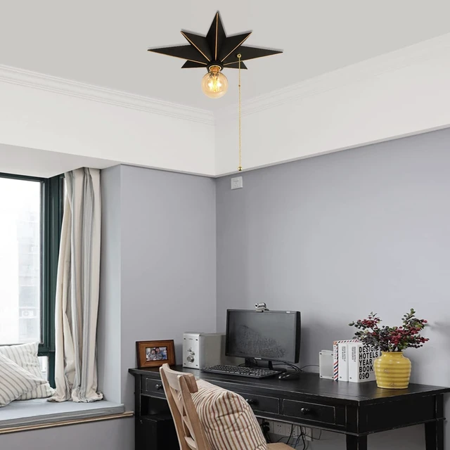 Alt view image 5 of 7 - 16 inch Flush Mount Ceiling Light with Pull Chain On/Off Switch, Industrial Black Star Ceiling Light Fixtures, Farmhouse Lighting for Hallway, Entryway, Porch, Study, Bedroom, Stair, Kitchen, Bathroom