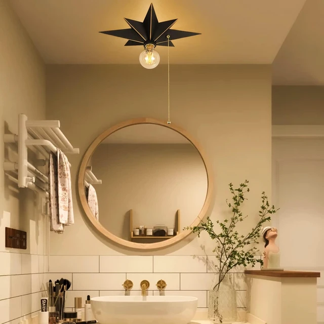Alt view image 6 of 7 - 16 inch Flush Mount Ceiling Light with Pull Chain On/Off Switch, Industrial Black Star Ceiling Light Fixtures, Farmhouse Lighting for Hallway, Entryway, Porch, Study, Bedroom, Stair, Kitchen, Bathroom