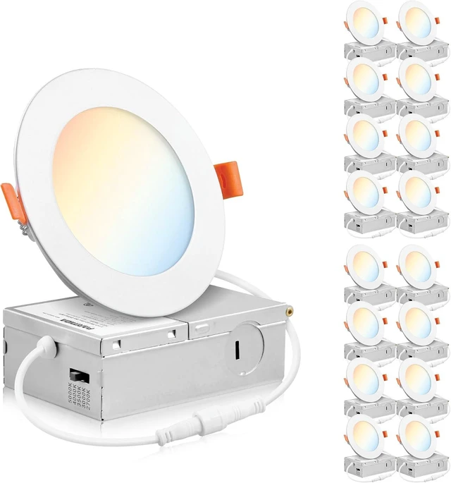 Main image of PARMIDA 16 Pack 4 Inch LED Recessed Ceiling Light 5CCT Ultra-Thin ETL