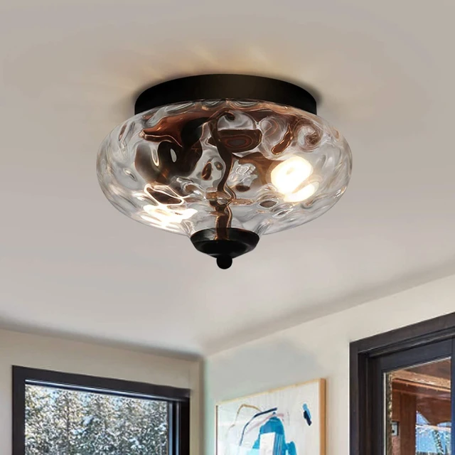 Main image of EDISLIVE Modern 2-Light Hammered Glass Flush Mount Light Pendant Ceiling Light Fixture 10.2" Indoor Ceiling Light for Hallyway Foyer Bedroom(Black)