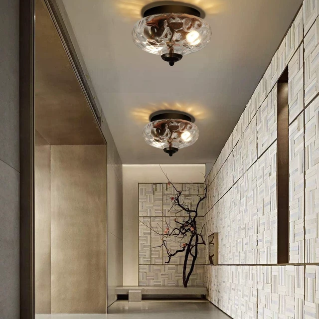 Alt view image 2 of 5 - EDISLIVE Modern 2-Light Hammered Glass Flush Mount Light Pendant Ceiling Light Fixture 10.2" Indoor Ceiling Light for Hallyway Foyer Bedroom(Black)