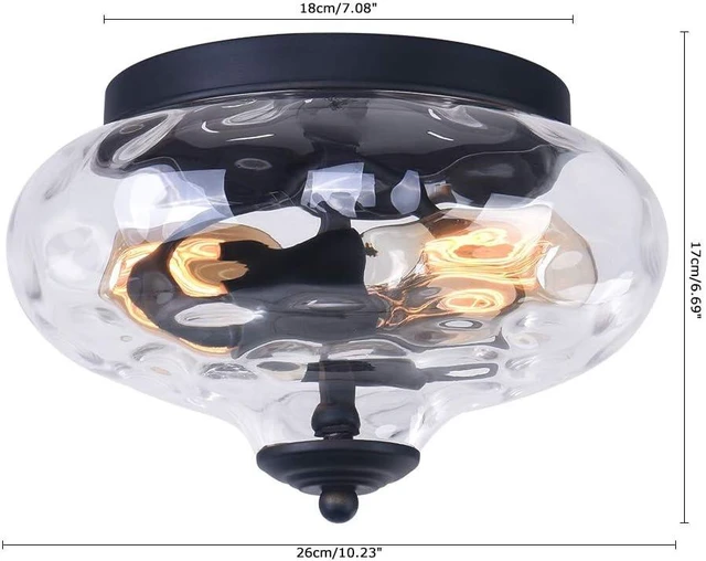 Alt view image 5 of 5 - EDISLIVE Modern 2-Light Hammered Glass Flush Mount Light Pendant Ceiling Light Fixture 10.2" Indoor Ceiling Light for Hallyway Foyer Bedroom(Black)